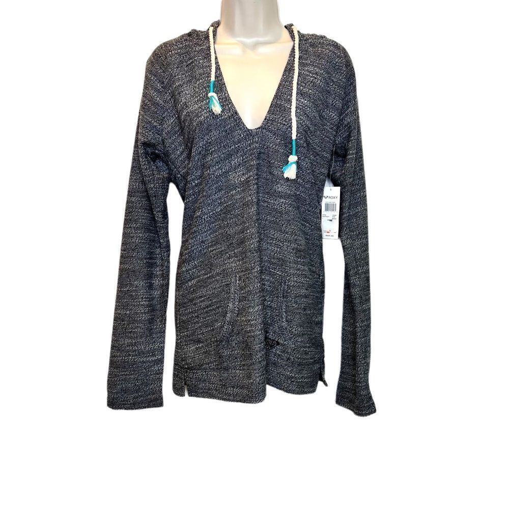 ROXY Pullover Hoodie the Beach Bum in Heather Black & White Size L (Juniors!)